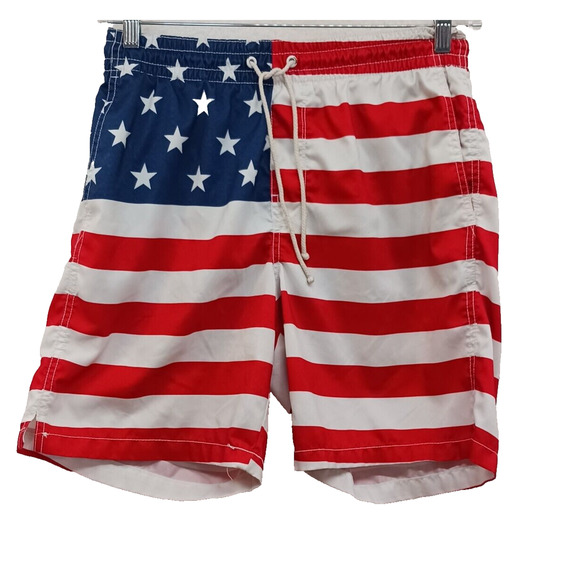 Old‎ Navy Men's Medium 8" Inseam Printed Swim Trunk with Lining Americana Flag - Picture 1 of 10